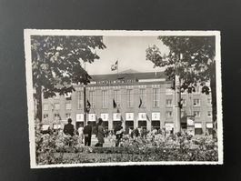 AK BS Basel, Mustermesse, Frontansicht mit Blumen