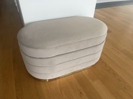 Beige Samt Hocker mit Stauraum, oval, 78x42x39