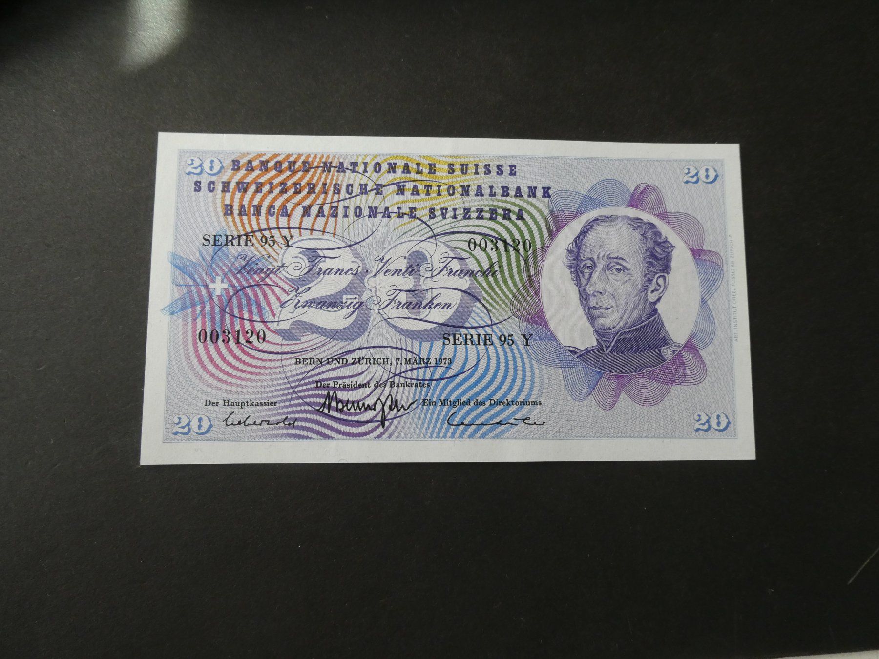 Billets de banque: Schweiz 1973, 20 Franken ungefaltet – D'occasion à Hinterforst par Rohusri