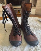 Bottes Pataugas cuir marron lacets zip femme T438 neuves