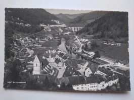 Carte postale ancienne St. Ursanne vue aérienne tamponnée 