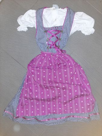 Dirndl Isar-Trachten blau kariert mit Schürze pink