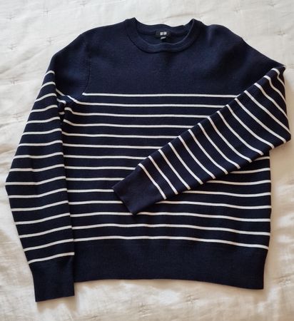 Maglione Uniqlo Blu Navy a Righe Bianche - Taglia S