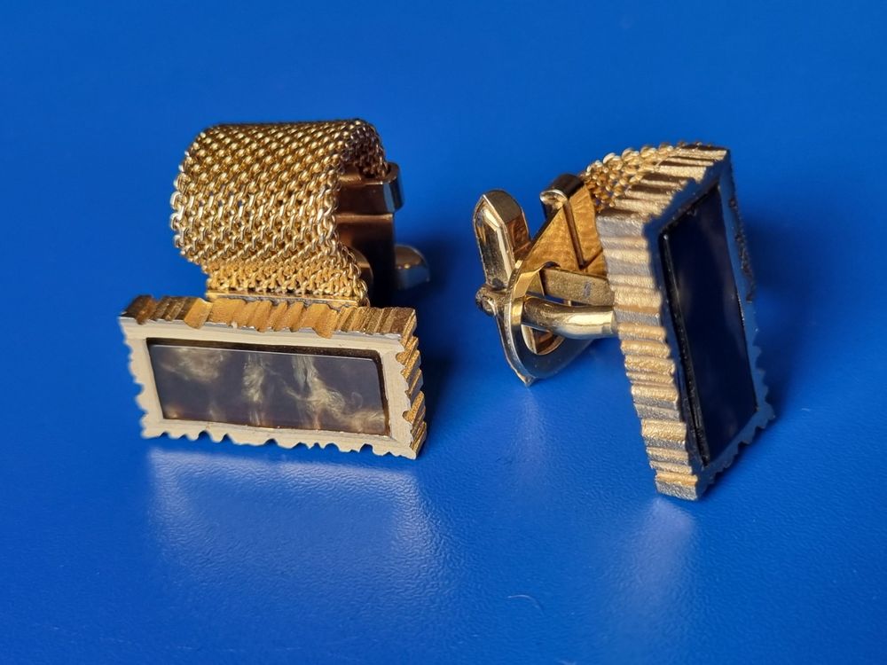 Dsnyu Manschettenknöpfe Herren Gold & Blau | Vintage Design | Mit Geschenkbox