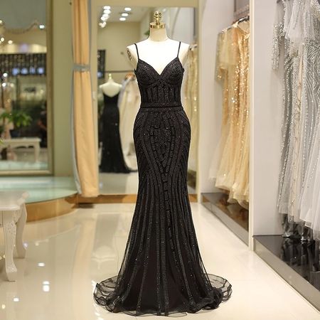 Evening Dress Black Beaded Mermaid Size M New