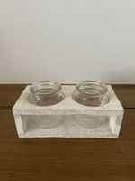 2er Set Teelichtgläser mit Holzhalterung Shabby Chic Deko 