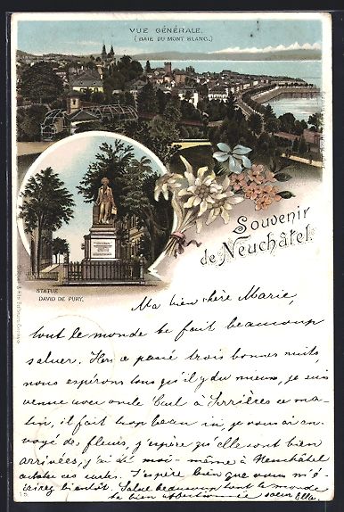 Ansichtskarten: Litho Neuchâtel, Statue David de Pury,  – Gebraucht aus Berlin von bartko-reher