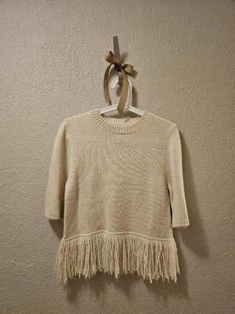 H&M Pullover mit Fransen, Crème-Weiss, Grösse M