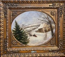 Dipinto antico, olio su tela, Scena invernale, David COX
