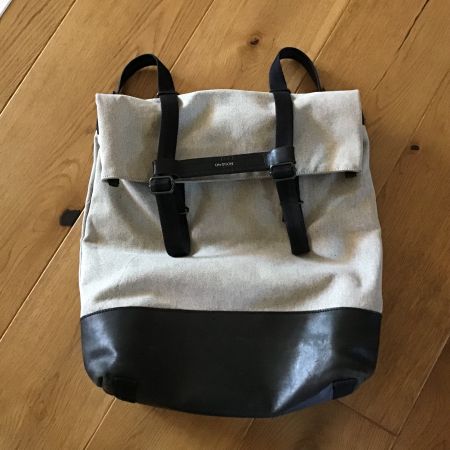 Rucksack QWSTION Canvas Leder grau schwarz