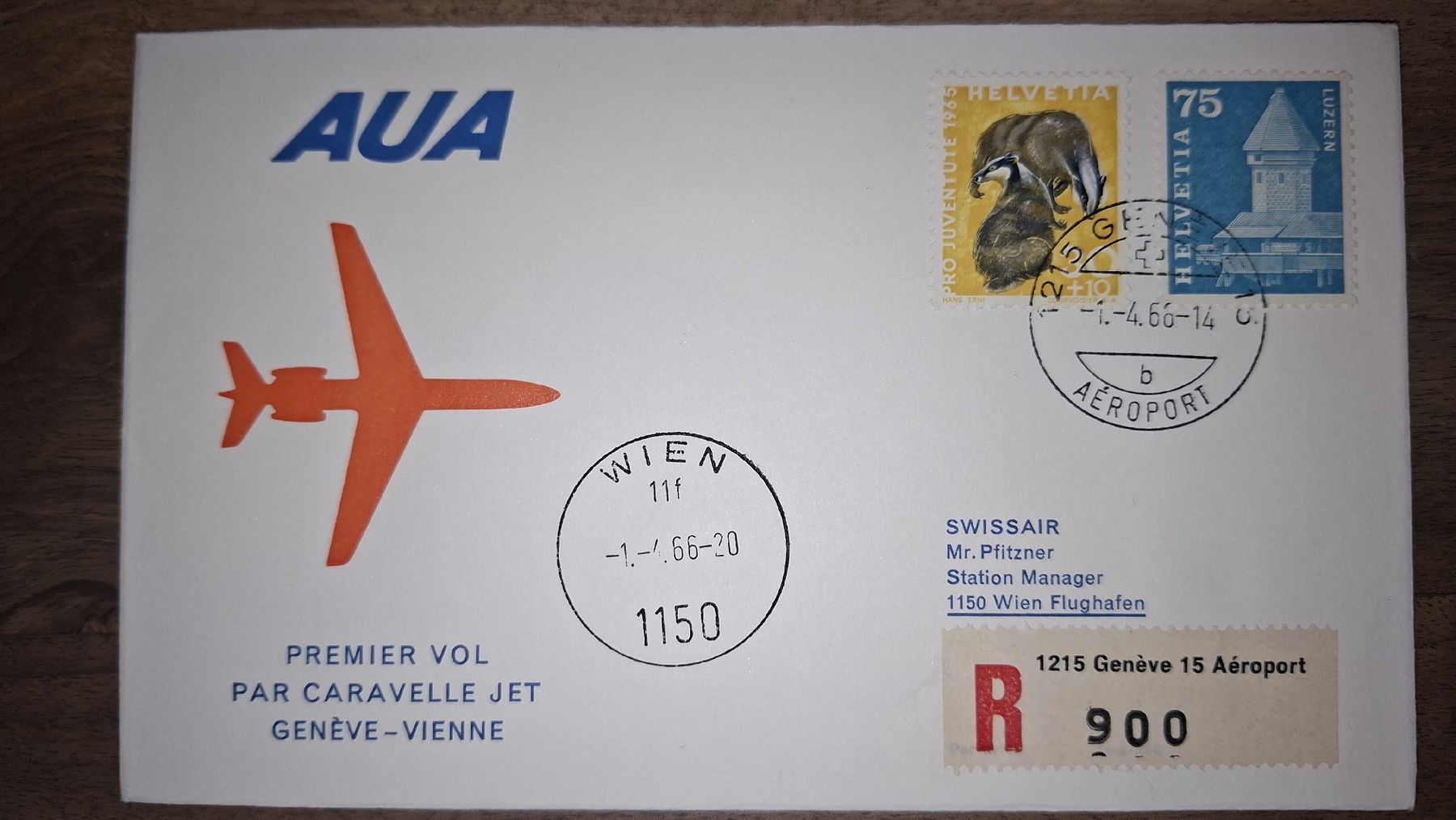 Tutti i francobolli: Aua Geneve - Wien 01.04.1966 – Usato da Balgach venduto da SIMEON27