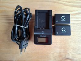 Akkuladegerät mit Kabel und 2 Akkus Cellonic