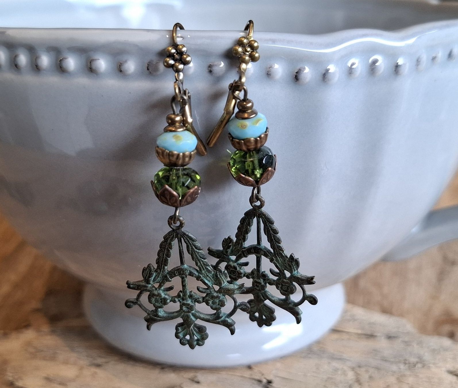Boucles d'oreille: TARA - Messingelemente - grün – Neuf avec emballage d'origine à Mühlethal par nicita-modeschmuck 1
