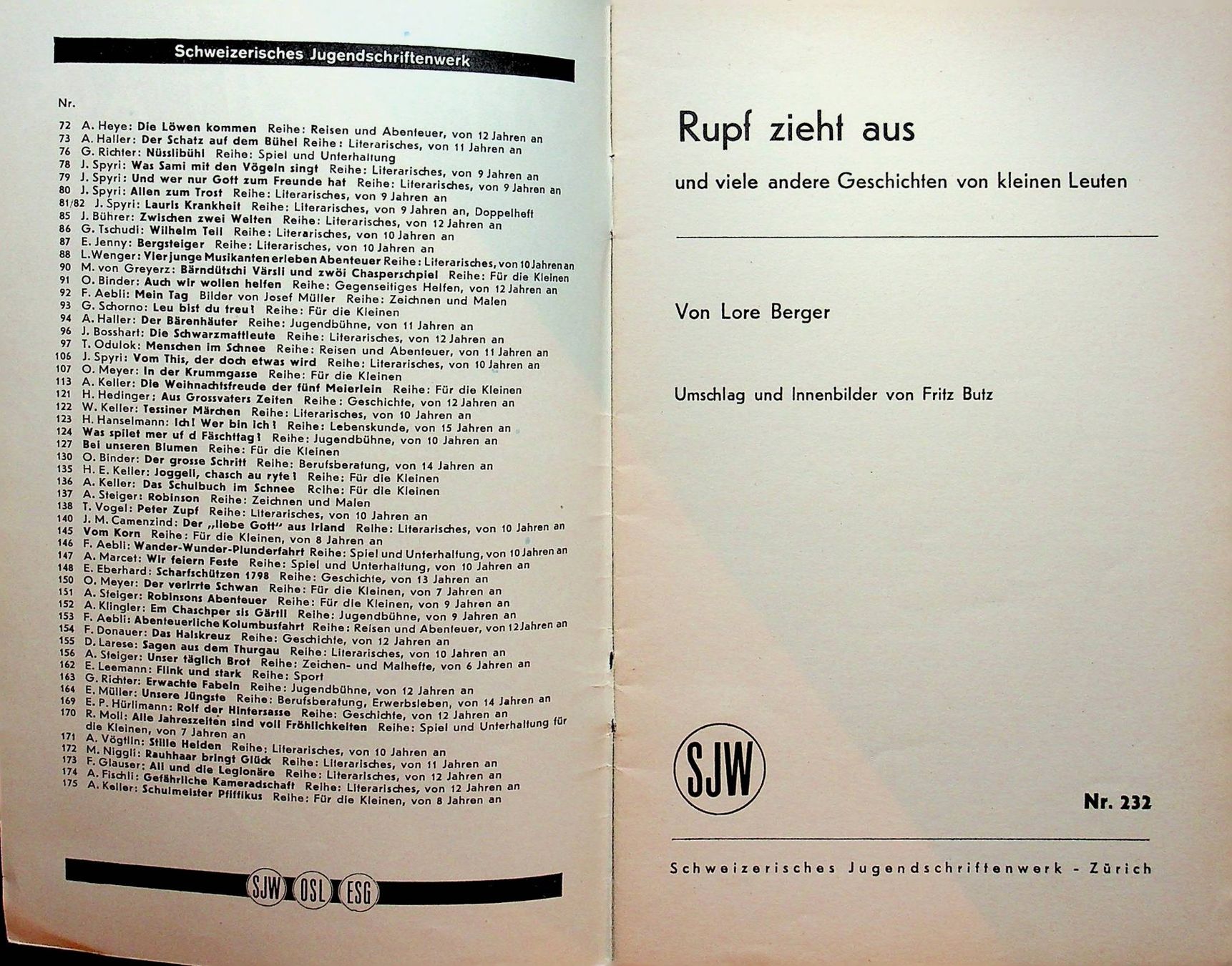 Libri: SJW 232 Lore Berger Rupf zieht aus EA 1946 – Usato da Reitnau venduto da Zaomir 2