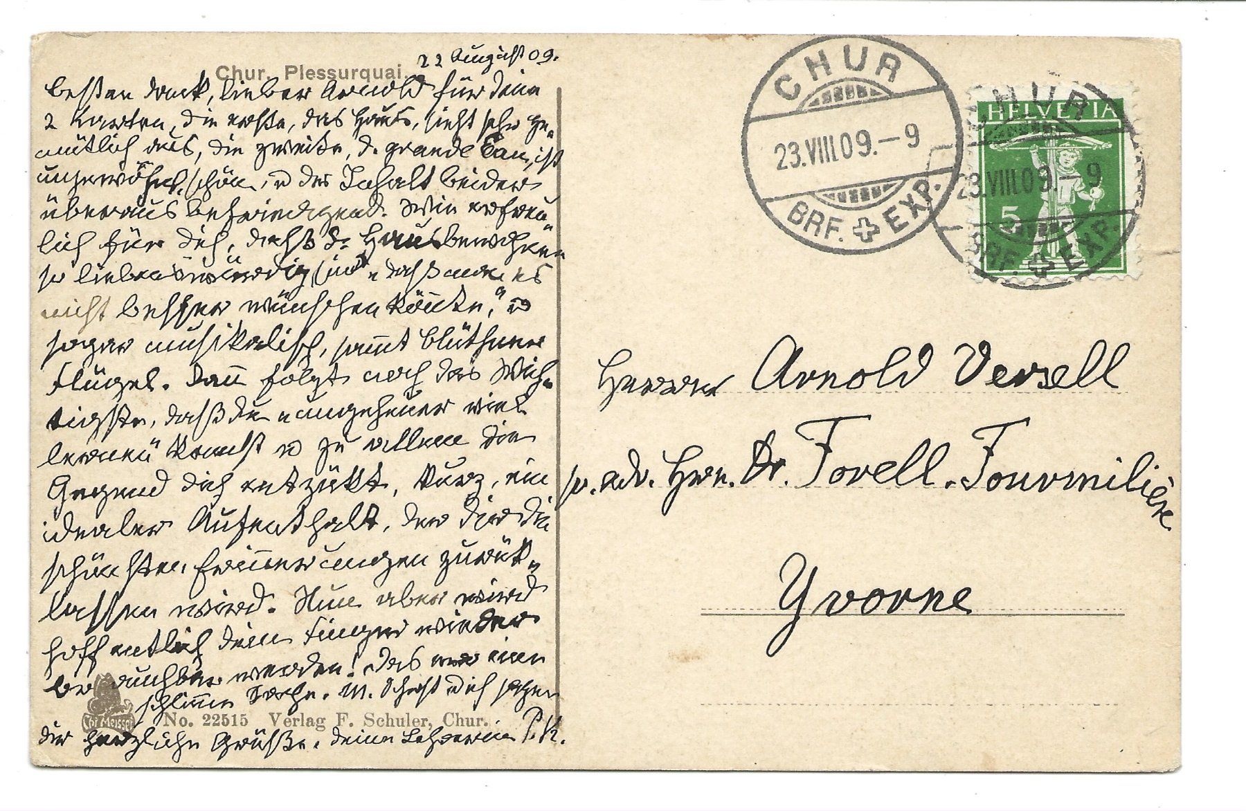 Cartoline postali: Chur (GR) Plessurquai - Wohnhäuser - 1909 – Usato da Engelburg venduto da Cartophil 1