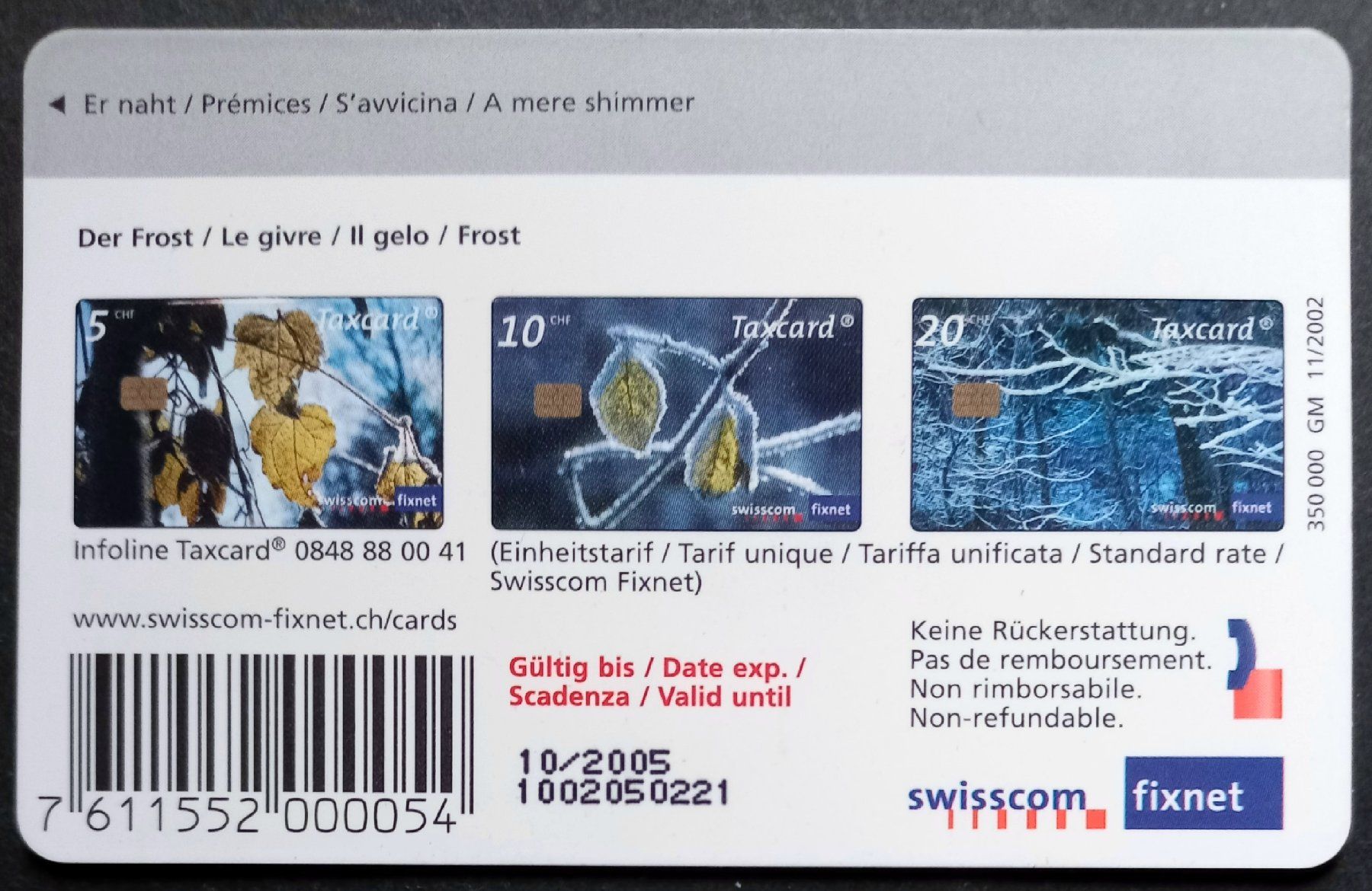 Swisscom Schede telefoniche: Taxcard - Der Frost - CH – Usato da Niederuzwil venduto da lubimaja 1