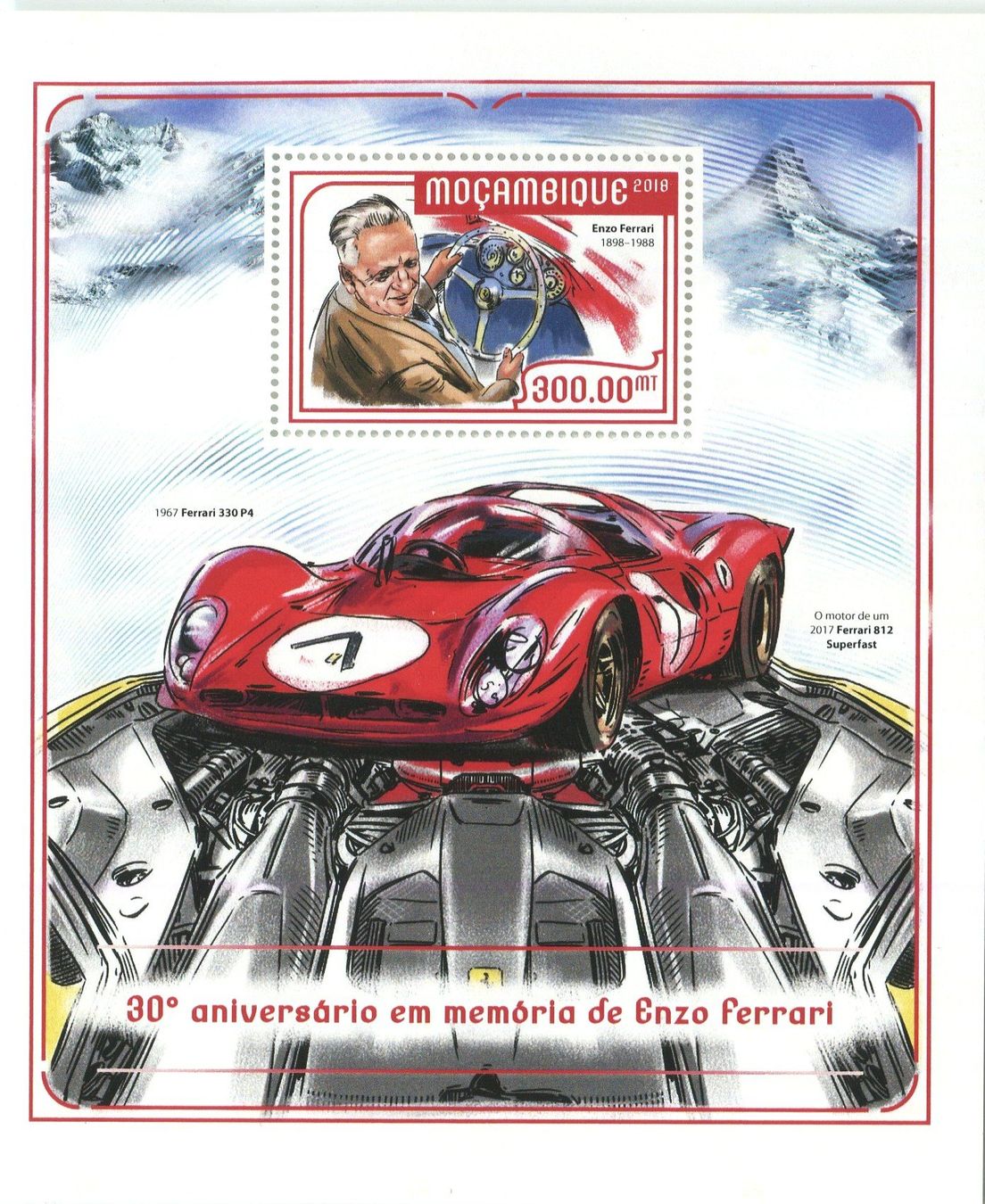 Alle Briefmarken: Block "Ferrari". Mosambik. – Neu und originalverpackt aus Basel von Butsch5