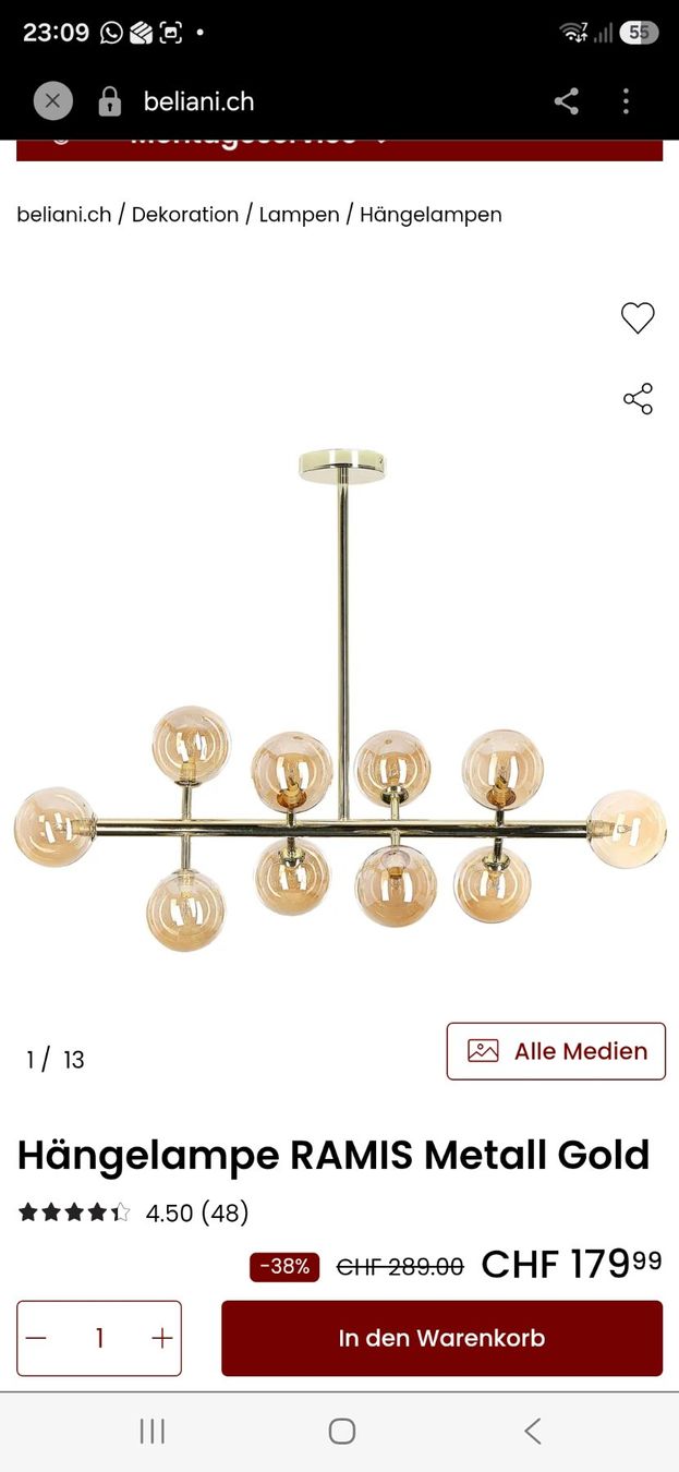 Lampadari & plafoniere: Hängelampe RAMIS Metall Gold – Usato da Ennenda venduto da eri_pf5s 1