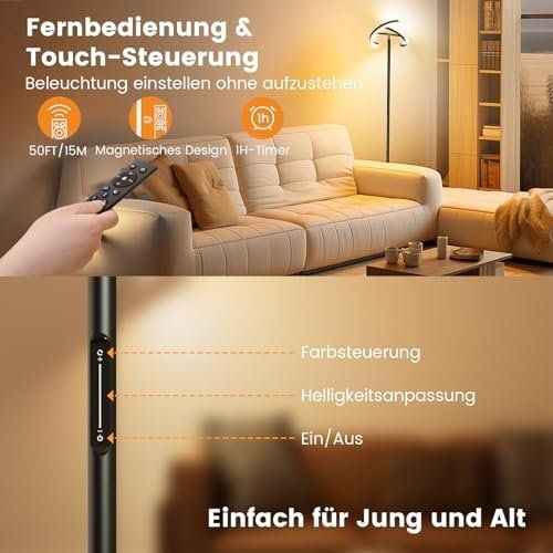 Lampade: LED Stehlampe Wohnzimmer Dimmbar 22W 1300LM Deckenfluter – Nuovo e nell'imballaggio originale da Hundwil venduto da Mr.Wong 3