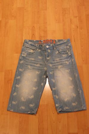 blaue Jeans Shorts Bermudas mit Motorraddruck Jungen 164-170