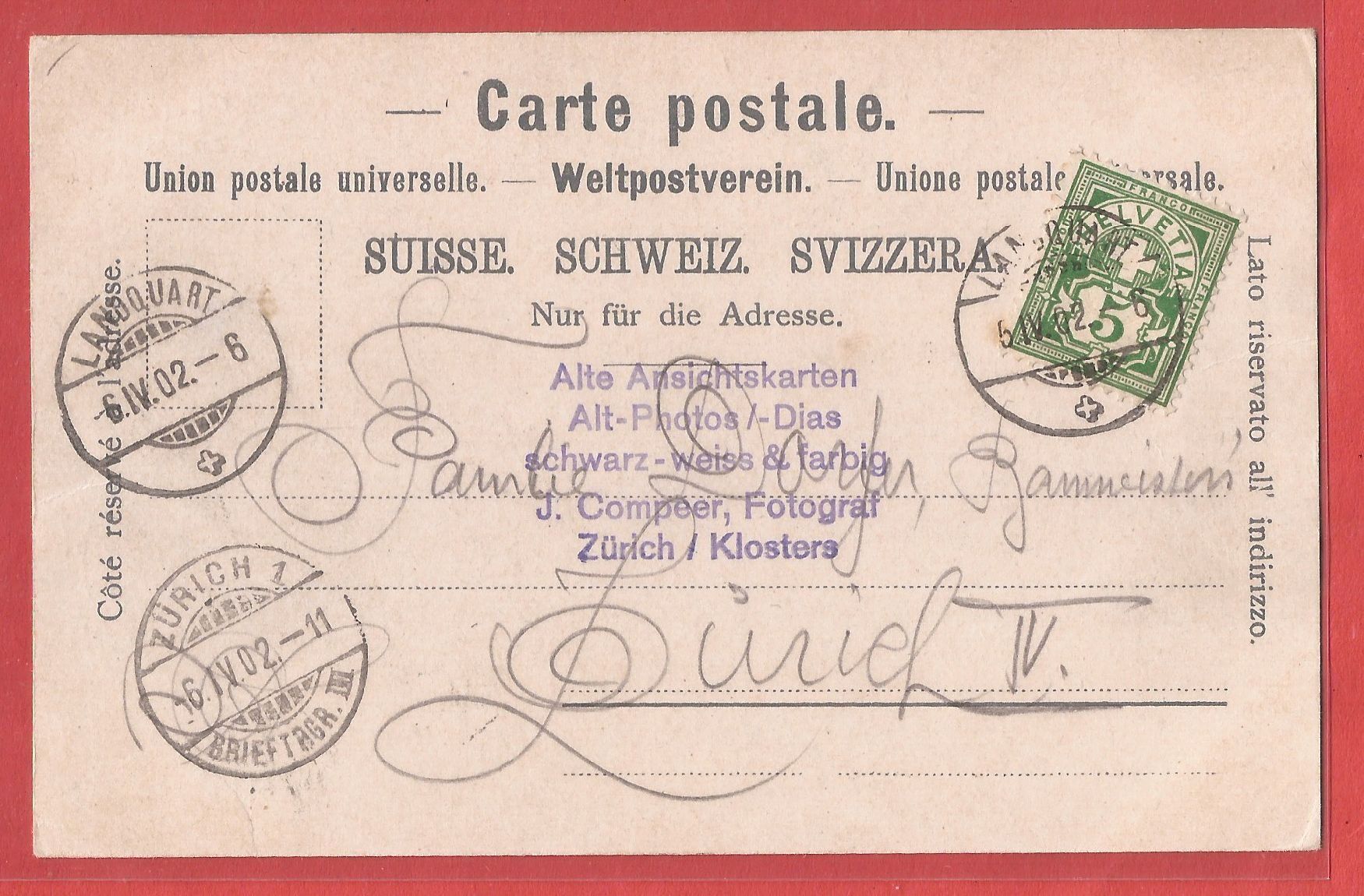 Cartoline postali: Landquart - Güterwaggon vor Hotel Landquart - 1902 – Usato da Fislisbach venduto da Porano 1
