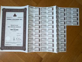 Ogem Holding Aktie 1973 Tien Gulden Braun m. Couponbogen