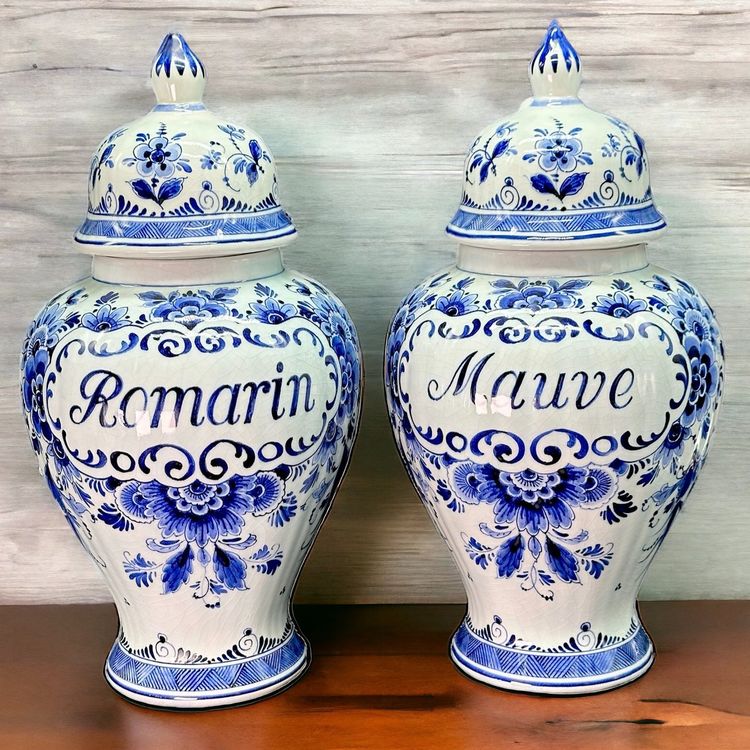 Deux anciens grands pots à épices céramique Delft craquelée (D'occasion ...