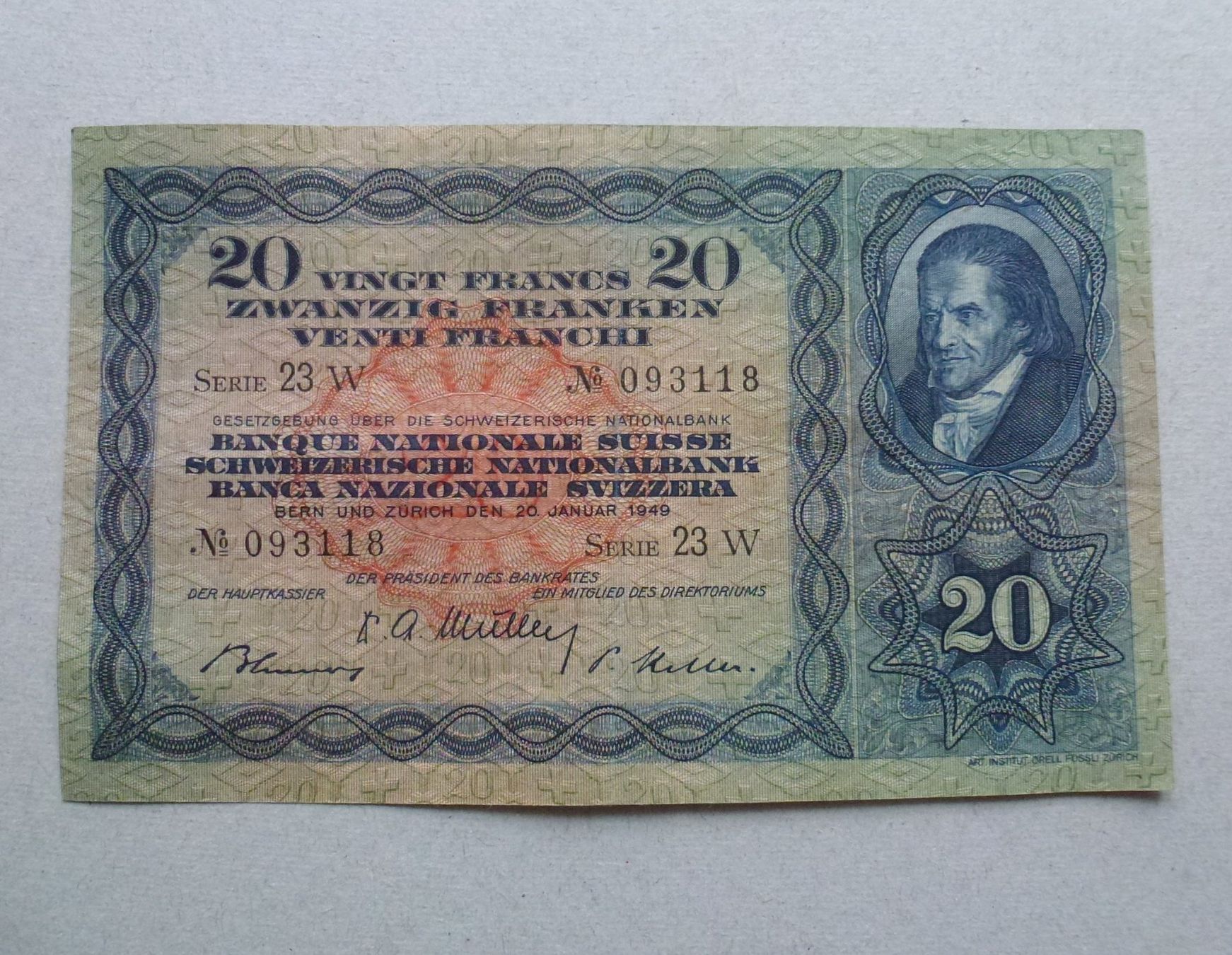 Banconote: Schweiz ++ 20 Franken 1949 – Usato da Walkringen venduto da Casablanca777