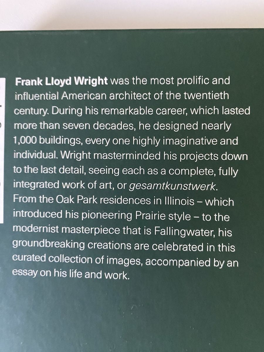 Libri: Frank Lloyd Wright Book: Design Monographs - Architecture – Nuovo (secondo la descrizione) da Zürich venduto da lesgarcons 1