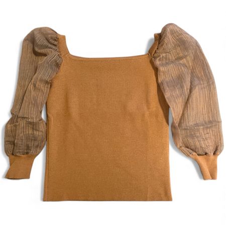 Edler Pulli mit durchsichtigen Organza Puffärmeln, Goldbraun