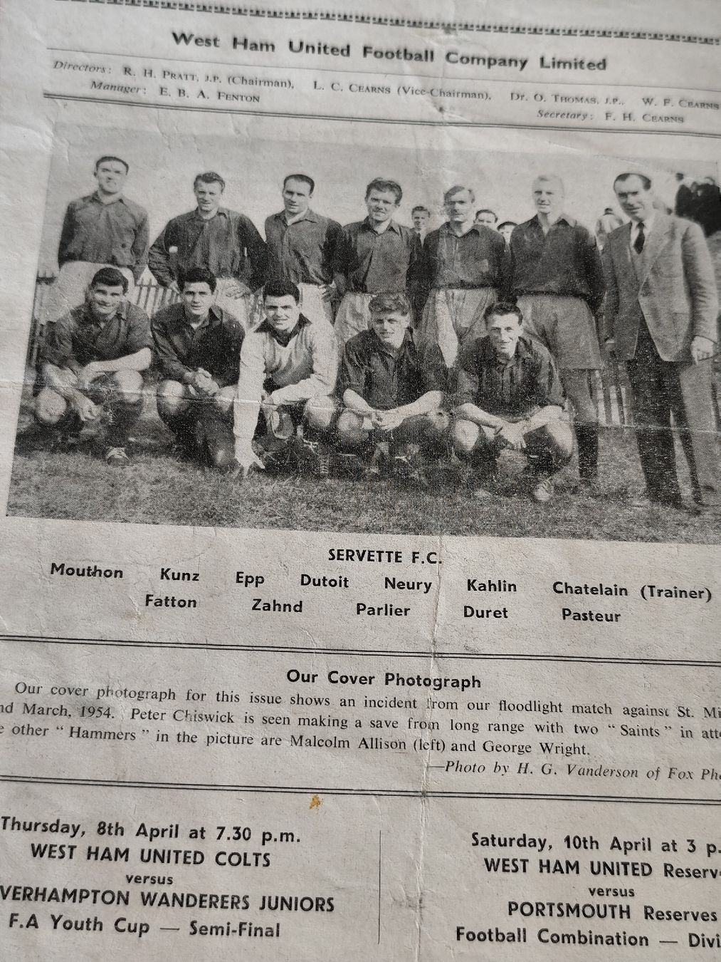 Libri: West Ham United vs Servette FC programme 1954 – Usato da Moléson-s-Gruyères venduto da Greg2707 4