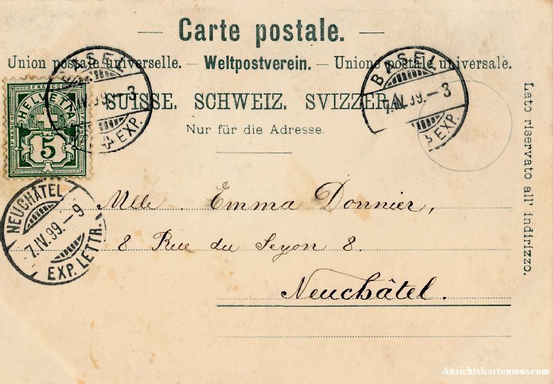 Cartoline postali: Basel -Wettsteinbrücke Gruss aus .. 1899 – Usato da Emmenbrücke venduto da teestube 1