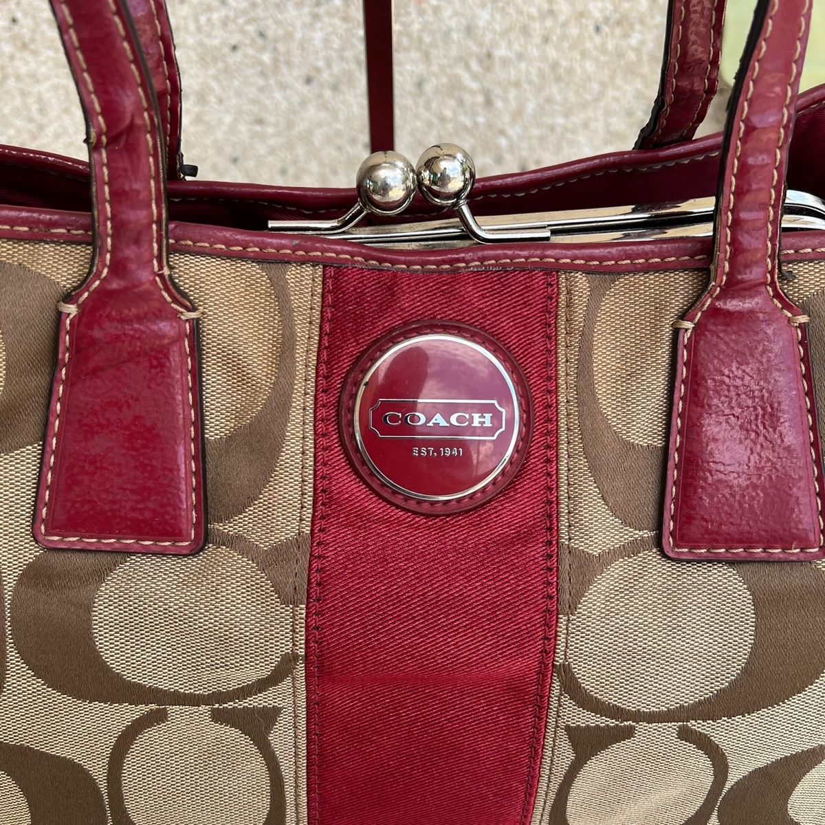 Coach Borse da donna: COACH Handtasche Monogramm Canvas Leder Rot 36x24cm – Usato da Eggenwil venduto da CNSRVINTAGE 5