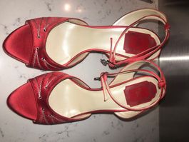 Christian Dior red satin evening sandals