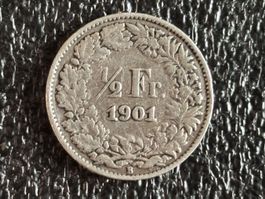 1/2 Fr. 1901, Rarität 0.2 mio, mit original Patina!