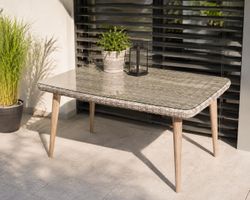 Grosser Gartentisch aus Polyrattan mit Glasplatte – 176 × 98