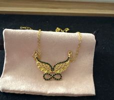 Collier Ailes d'ange & Infini vert, acier inoxydable