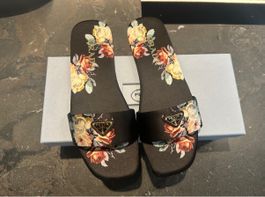 Prada Sandalen Blumenmuster Schwarz Grösse 38 neu