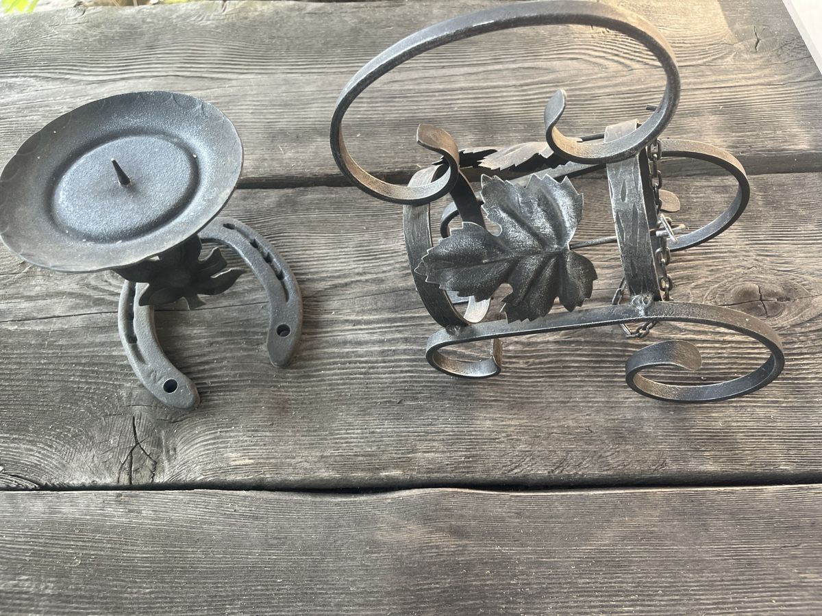 Portacandele: Set: Schmiedeeiserner Flaschenhalter & Kerzenständer  – Usato da Möhlin venduto da mil_h55x 6