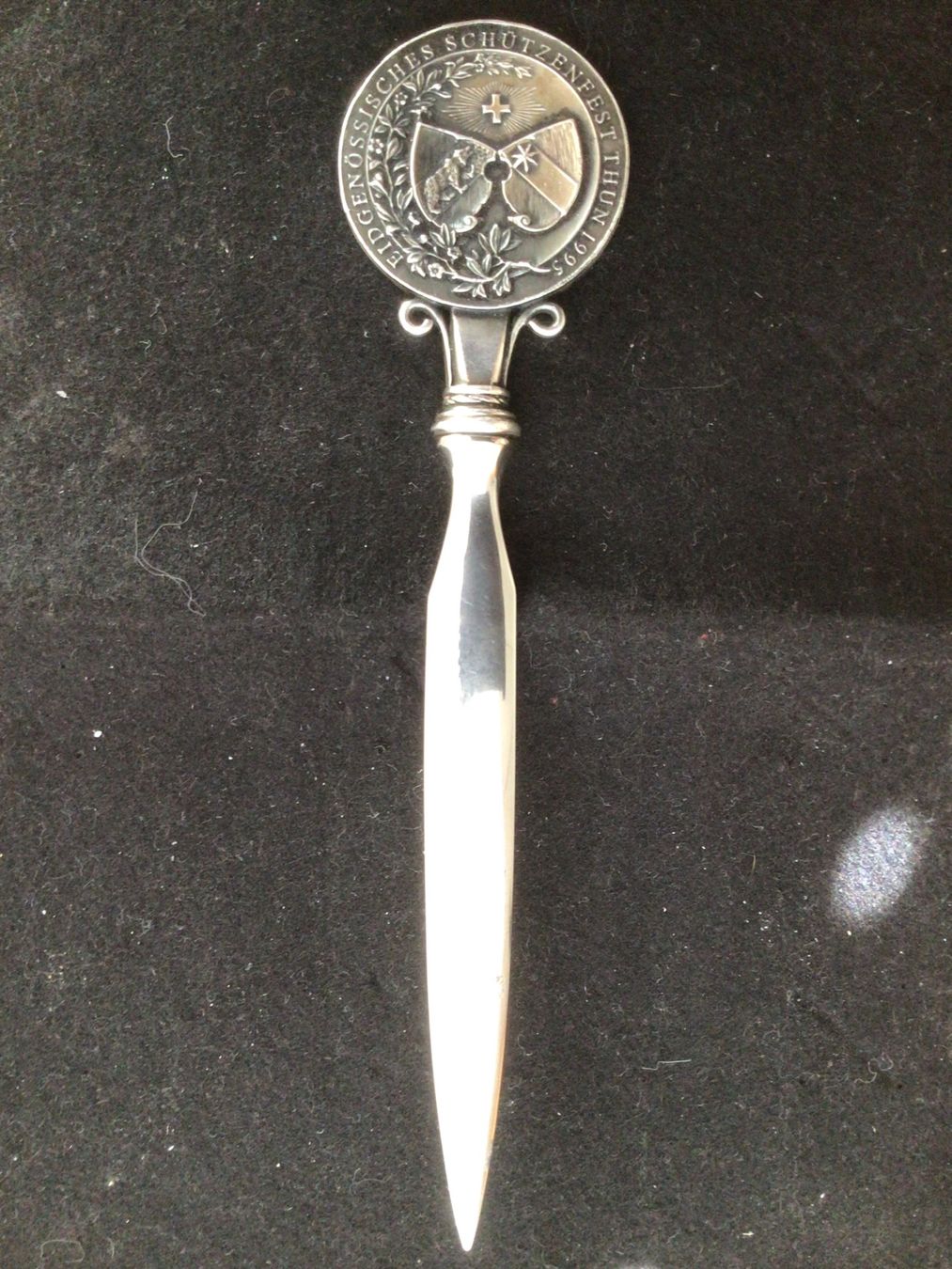 Altro materiale per ufficio: BRIEFÖFFNER EIDG.SCHÜTZENFEST THUN 1995 999er SILBER – Usato da Interlaken venduto da wie_o-nid25