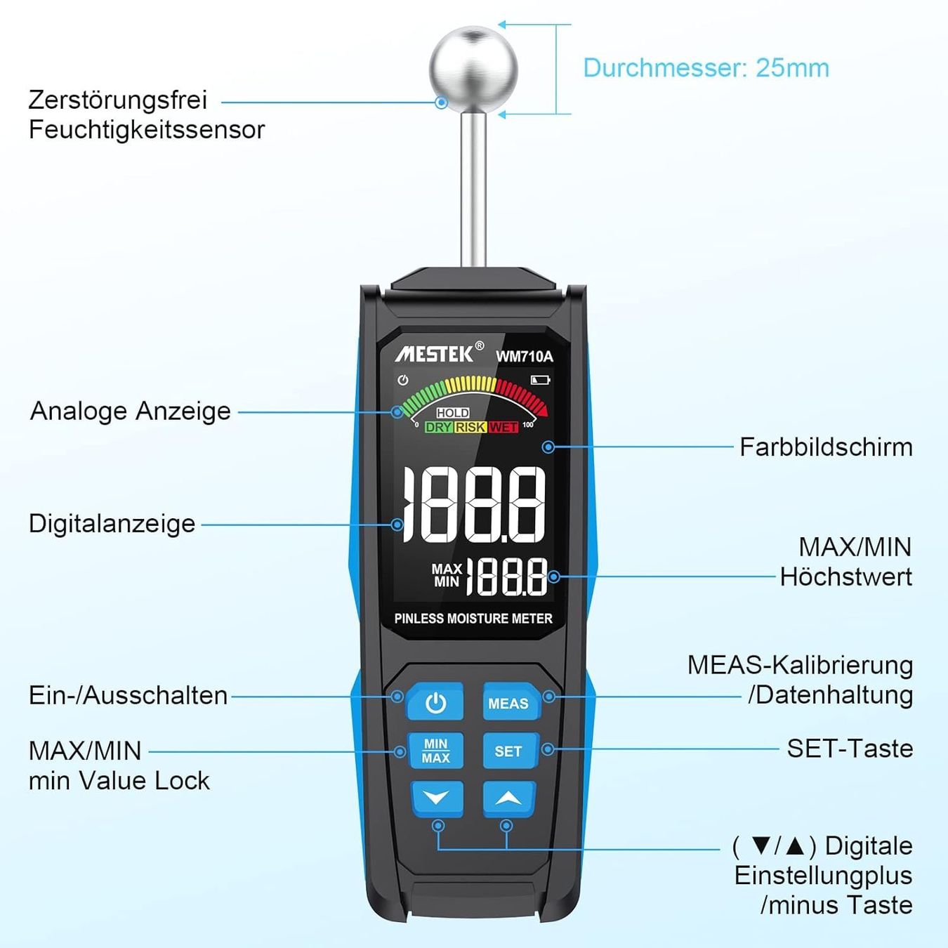 Messen: Pro Feuchtemessgerät kontaktlos mit Digitale LCD Display – Neu und originalverpackt aus Châtelaine von topshop.switzerland 2