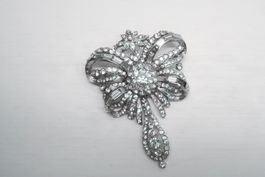 Vintage Brosche Gablonz Strass Schleife silberfarben 6,5 cm