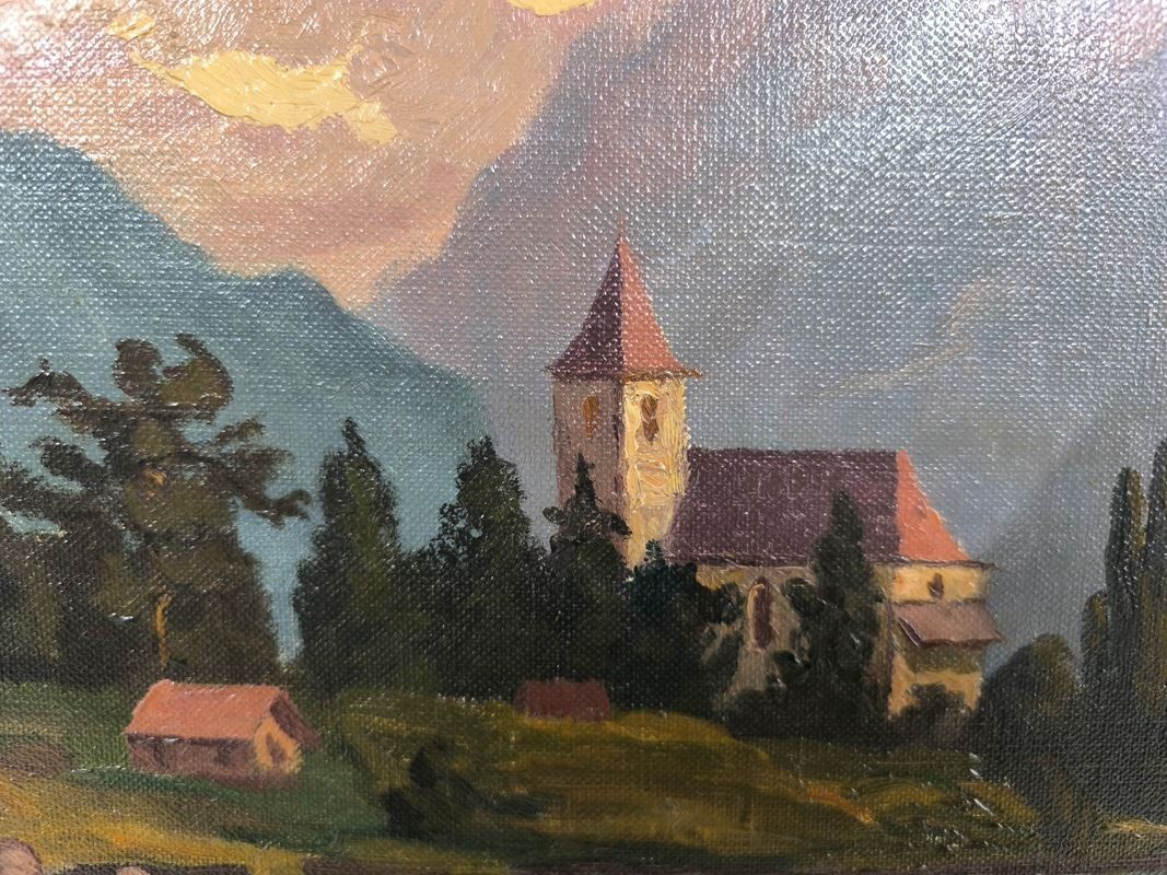 Dipinti: Ölgemälde - H. Kindorf, Kirche am See – Usato da Rüti ZH venduto da Restwert_Rueti_ZH 2