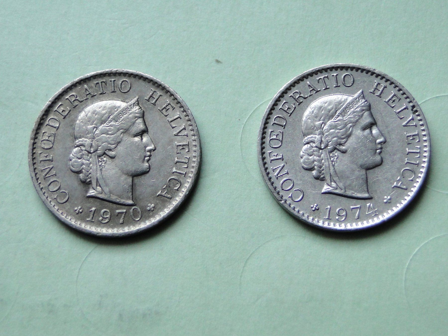 Alle Münzen: 2x 5 Rappen 1970 + 1974 – Gebraucht aus Killwangen von cyrano56