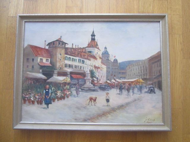 Dipinti: Fausto Giusto 1867-1941 Blumenmarkt Bern – Usato da Luzern venduto da Horoskop1 1