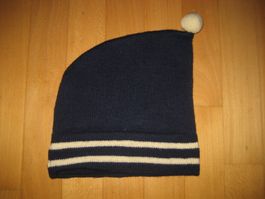 Wollmütze mit Pompon, col. dunkelblau/weiss
