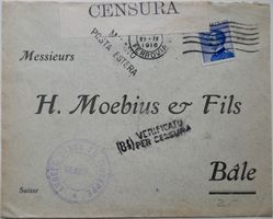 Zensurbrief 1916 von Italien an die Fa. H. Moebis & Fils