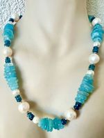 Aquamarin & Saphir Collier Barockperlen handgefertigt Unikat