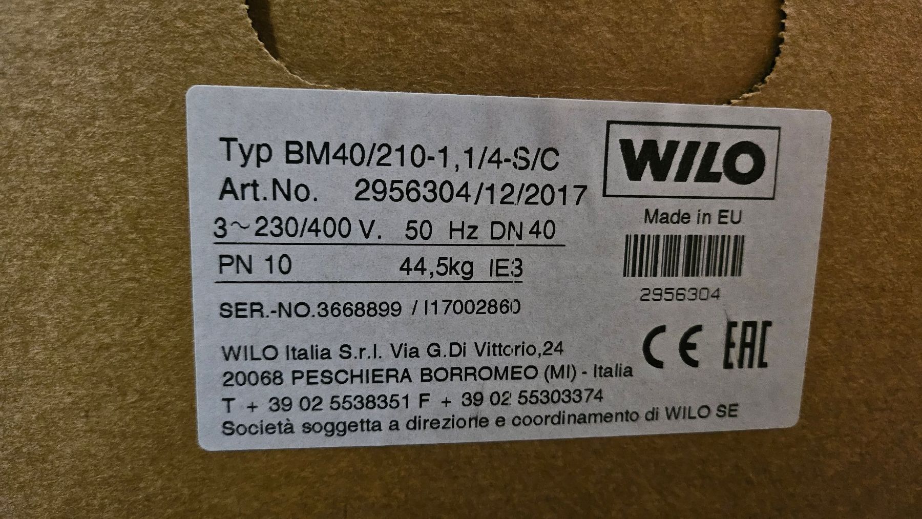 Wilo Riscaldamento: WILO Blockpumpe Typ BM40/210-1, 1/4-S/C – Nuovo e nell'imballaggio originale da Breitenbach venduto da Cycron_GmbH 3