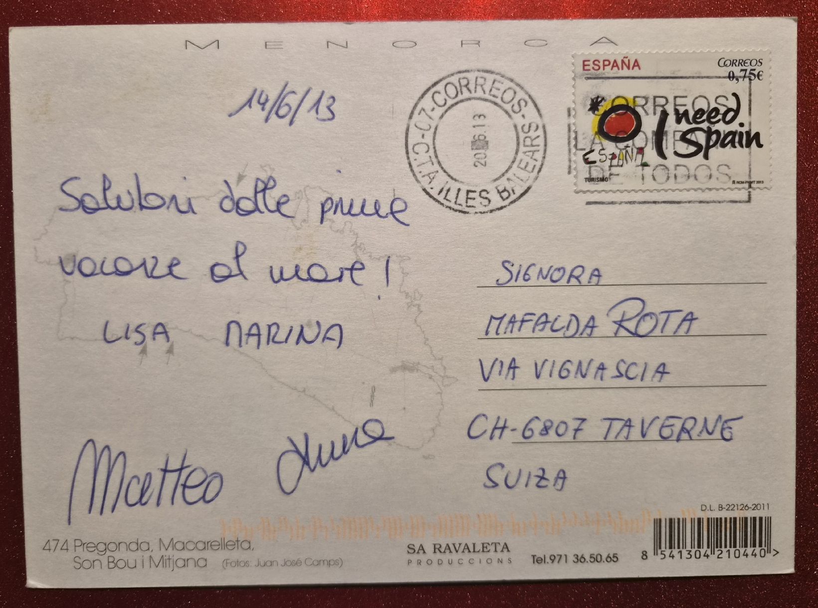 Cartes postales: Menorca Spanien 2013 – D'occasion à Melchnau par Fishel 1